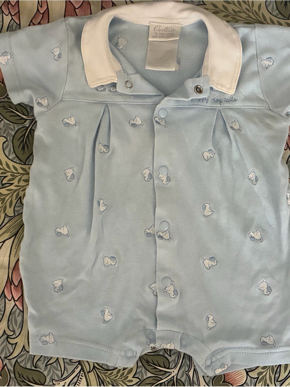 Carter's Light Blue and White Baby Romper with embroidered Puppy Dogs